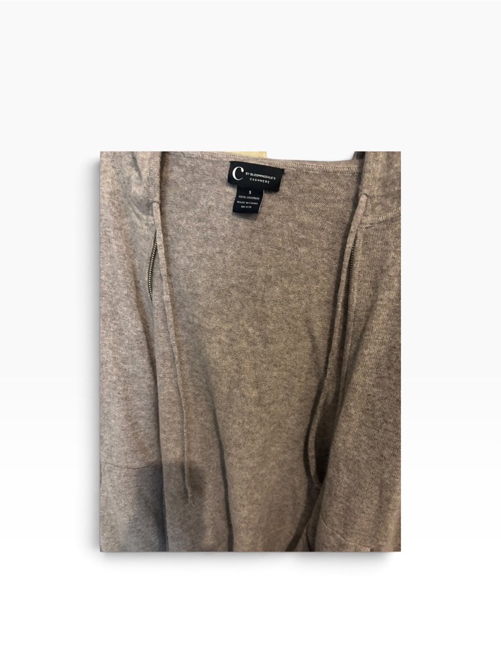 Bloomingdale's 100% Cashmere Women’s Hooded Zipper Cardigan in Taupe Size S - Picture 5 of 6